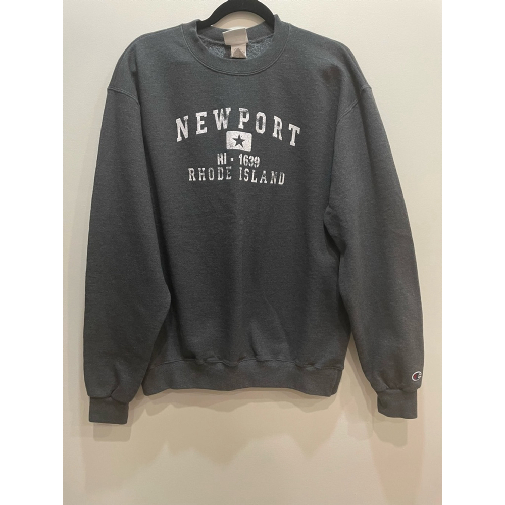 Champion Newport RI Crewneck Pullover Sweatshirt L Gray Preppy Coastal Relaxed